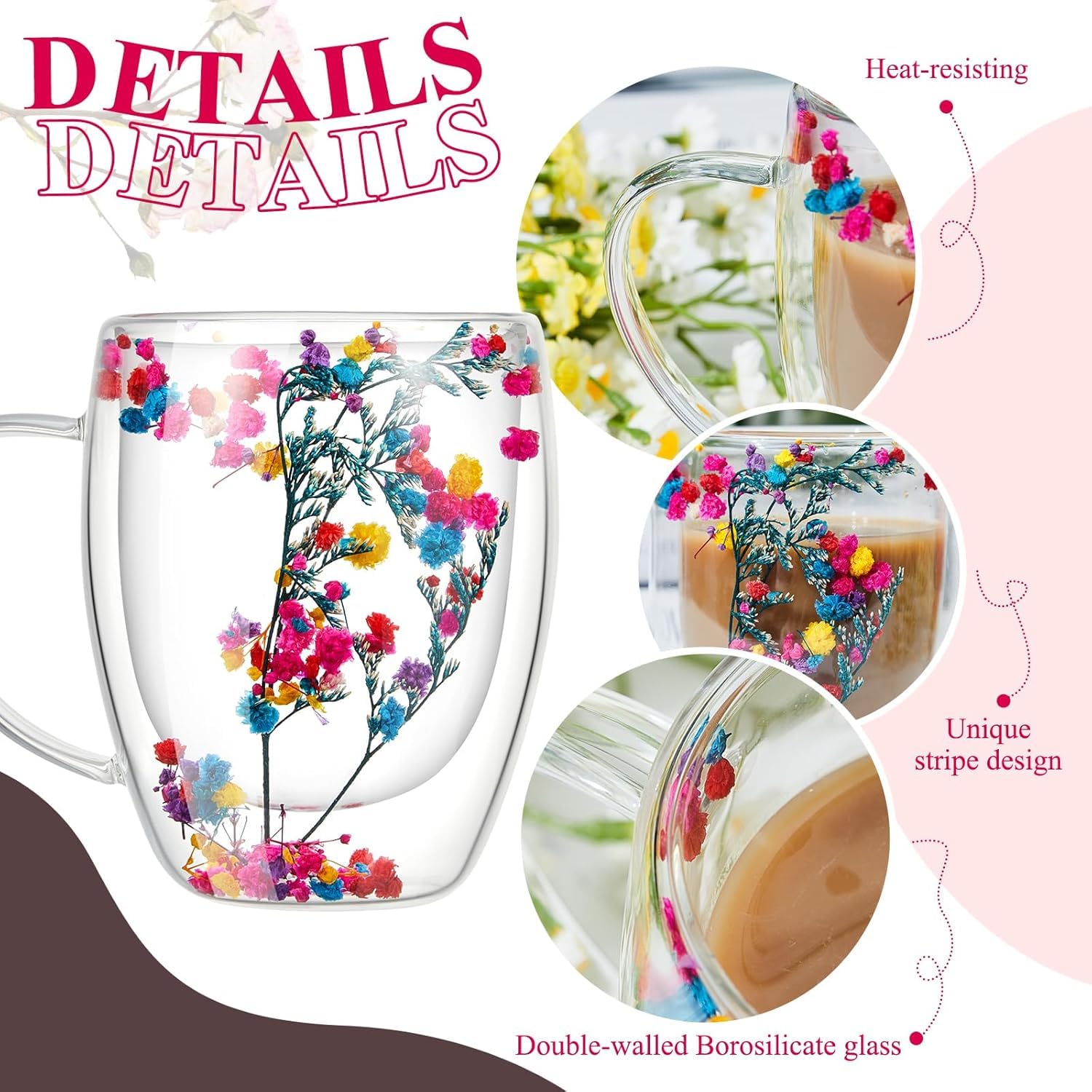 Double Wall Glass Coffee Mugs - Set of 2 -3