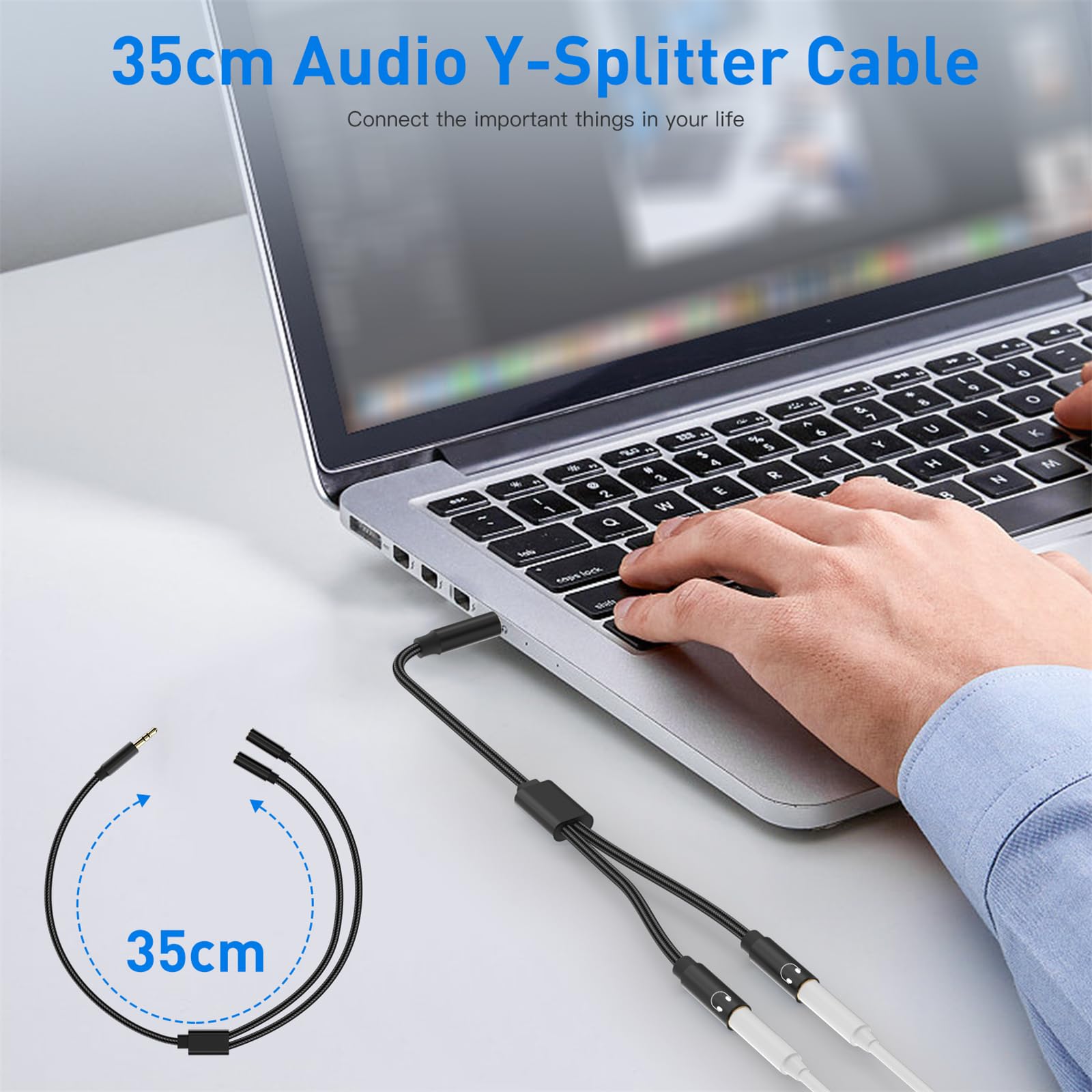 Splitter Audio Jack 3.5mm, 3,5 mm mâle vers Femelle Casque stéréo aux répartiteur câble Double Prise pour Ordinateur Portable,Tablette,Smartphone,Samsung,Haut-parleurs,PC,Live etc Noir