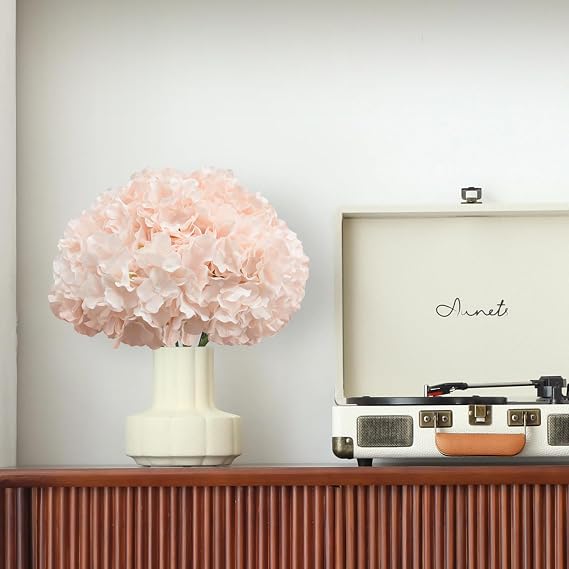 Hydrangea Artificial Flowers, 10Pcs Blush Pink Hydrangea Head with Stem
