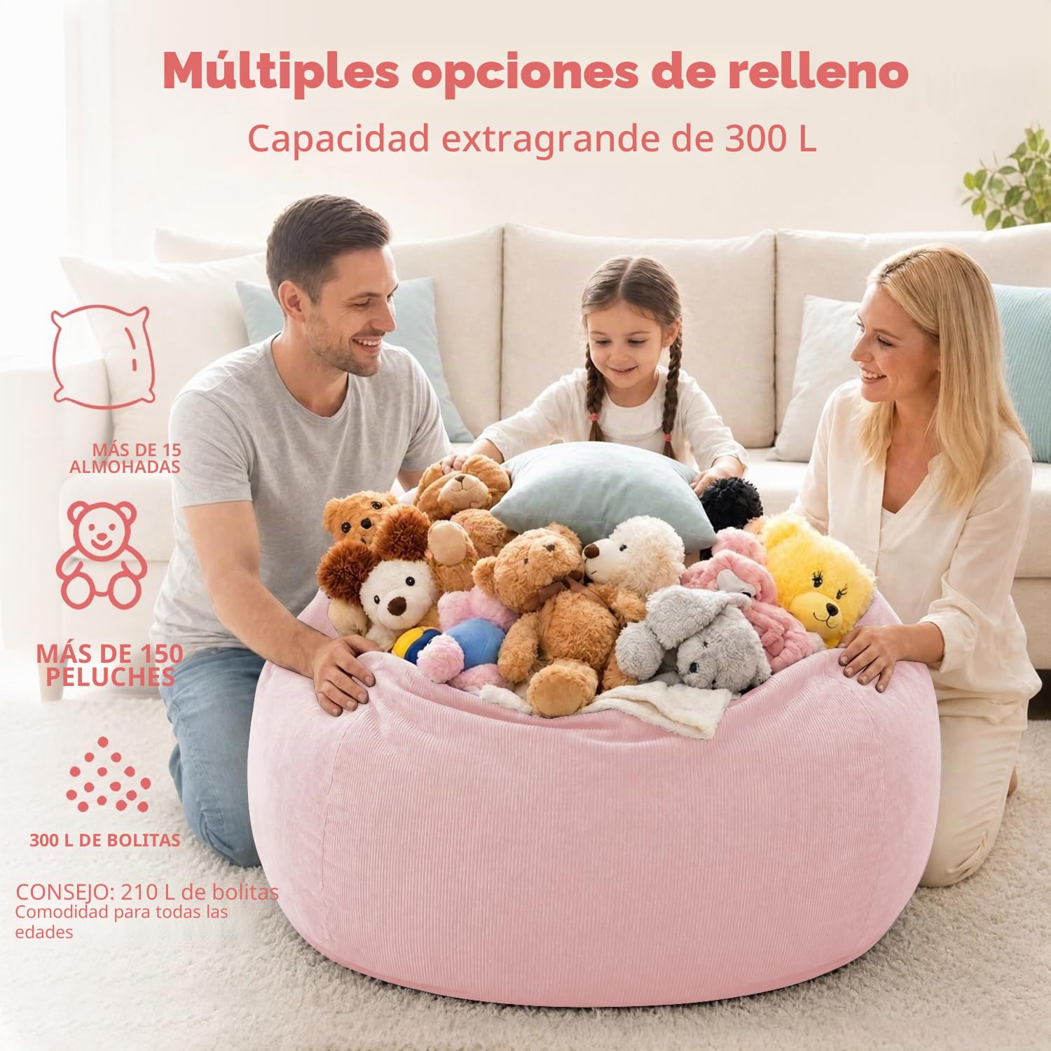 Funda para Silla de puf (sin Relleno) para niños y Adultos. Puf Extragrande de 300 l de Almacenamiento de Animales de Peluche de Pana Suave de