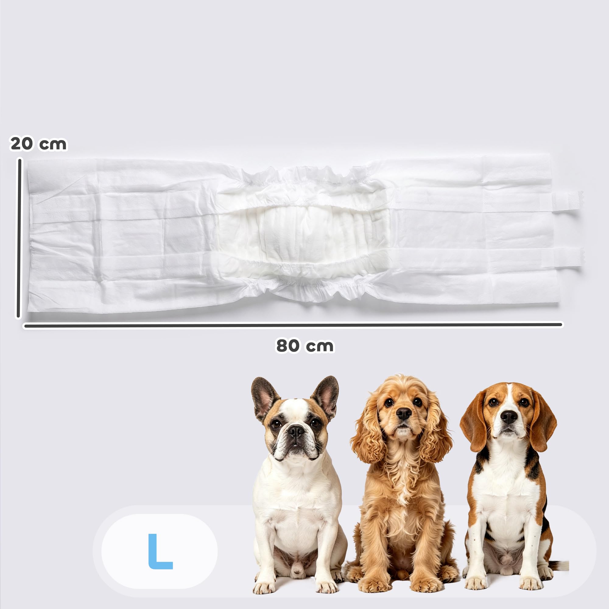 PawHut Pañales desechables para perros machos, 48 unidades absorbentes para perros, envolturas sanitarias para cachorros, bragas para incontinencia o micción y entrenamiento emocionales, L, 62-80 cm