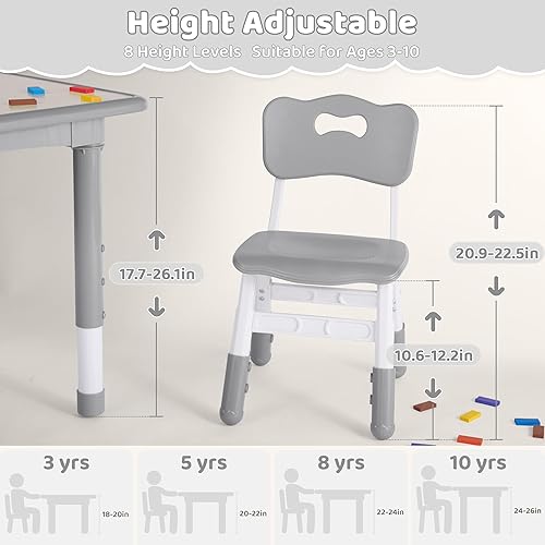 Miniatura 2 de Juego de mesa y 2 sillas para niños, altura ajustable (17.7-26.1 pulgadas), mesa y silla para niños pequeños, mesa multiactividad con escritorio de