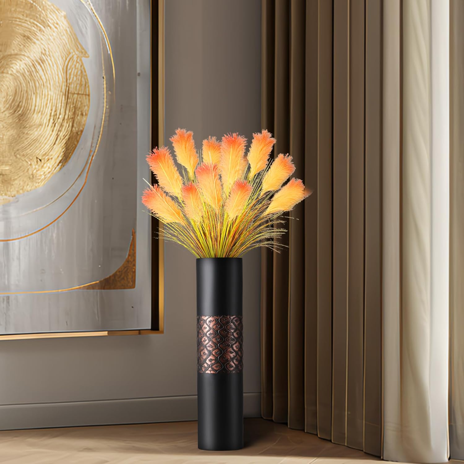 Black Classical Vase 24.6 Inch Tall Floor Decor Vase Luxury Home Decor Large Flower Resin Vases for Entryway Living Room Corner Decorative