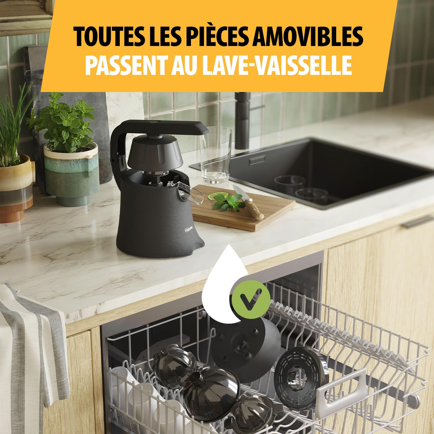 Tristar Presse-agrumes | Pièces résistantes au lave-vaisselle | 2 cônes de pression | Levier de pression convivial | Filtre à pulpe | Service direct | CP-3015, Noir