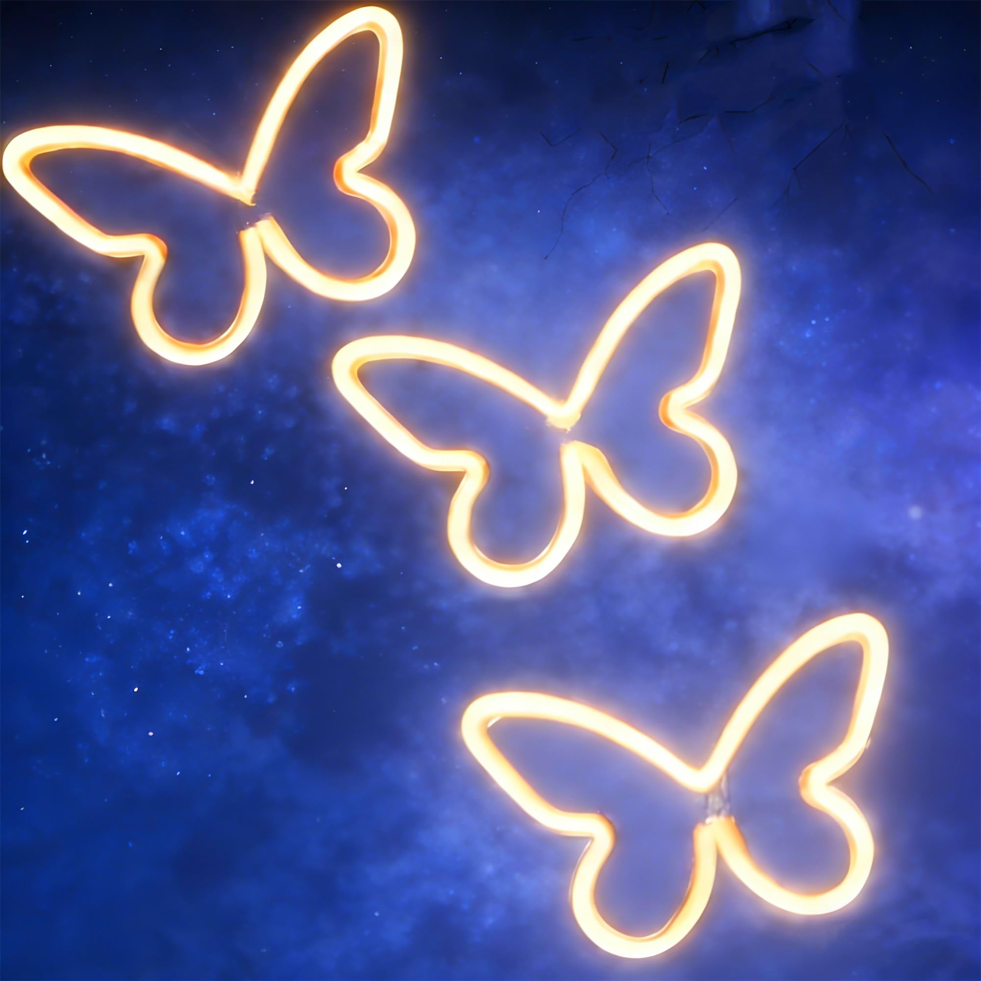 3Pcs LED Buterfly Lights USB or 3xAA Battery Powered Butterfly Neon Light Signs Butterfly Wall Art Decorations for Christmas Birthday Wedding Party Home Decor(Warmwhite) — image 1