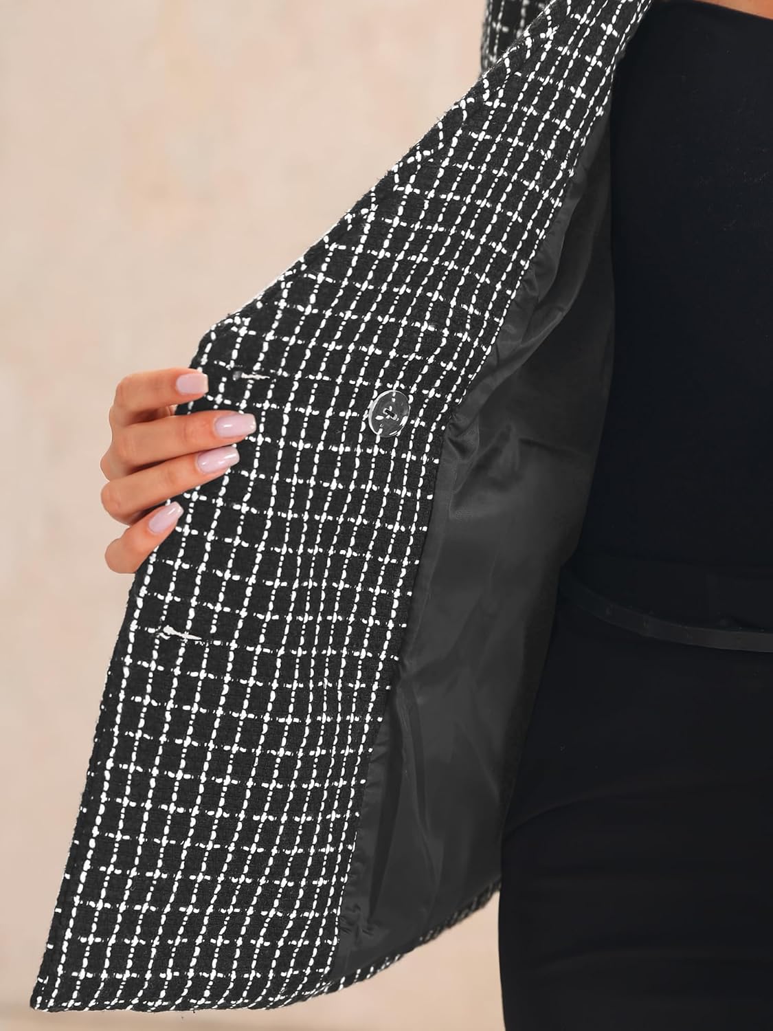 Allegra K Tweed Blazer for Women's Button Front Plaids Jacket Coat