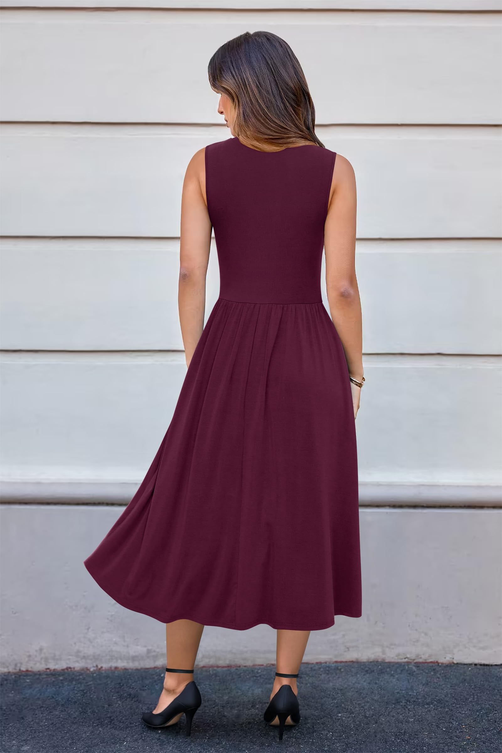 Newshows Abiti Estivi da Donna Senza Maniche Collo a Giro Midi Elegante Casual Formale Lavoro Ufficio Sundress con Tasche