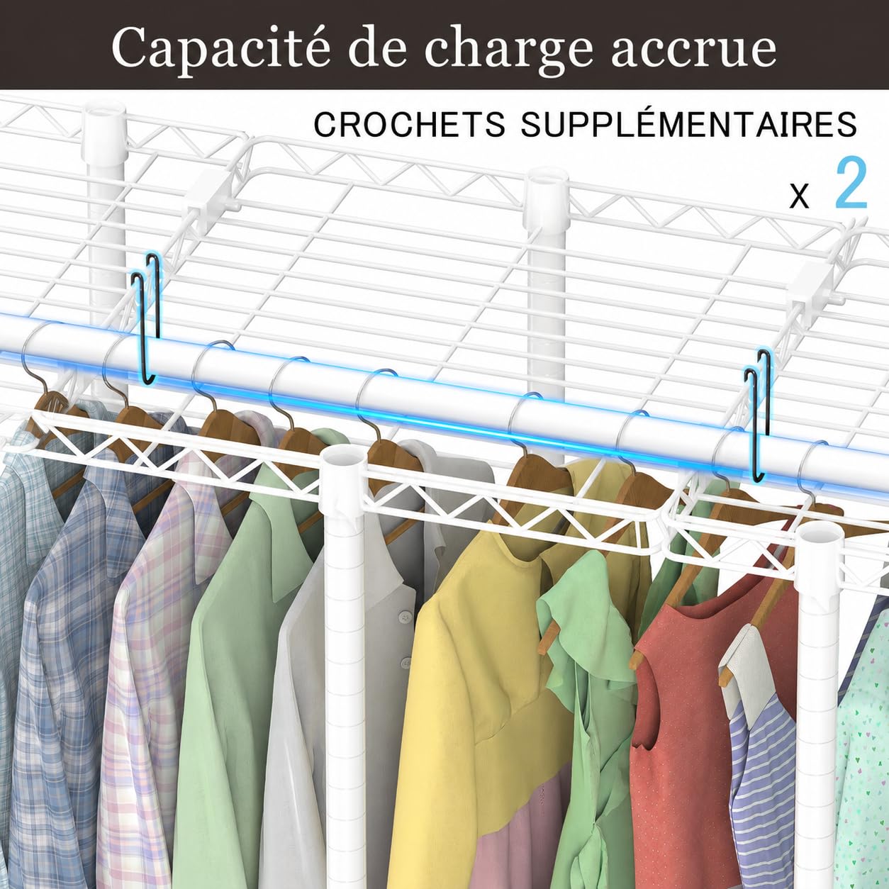 AQRA Portant à Vêtements Robuste, Penderie Vetement en Métal, Blanc