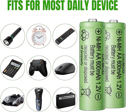 Miniatura 7 de CICMOD Baterías AA recargables 1.2 V Ni-MH 600 mAh doble A batería para jardín al aire libre luces solares paquete de 4