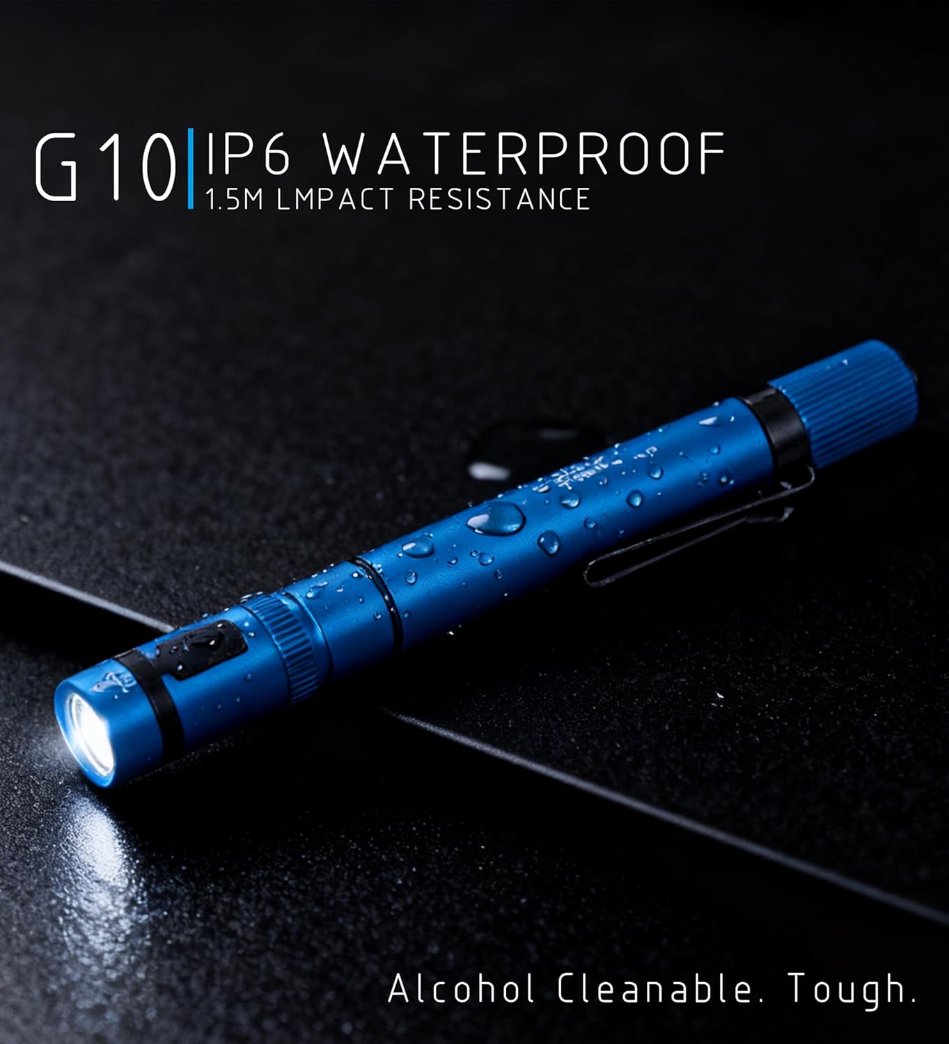 G10 Pen Light, 650 Lumens Pocket EDC Flashlight Type C Rechargeable, IP68 Handheld Flash Lights, Compatible 2 AAA Battery for Home, Outdoor, Emergencies, Inspection (Blue)