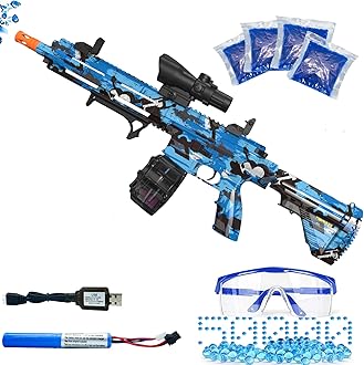 Electric Gel Ball Blaster, High Speed Automatic Splatter Ball Blaster with 40000+ and Goggles, Rechargeable Splatter Ball Toys for Outdoor Activities Shooting Game-Blue