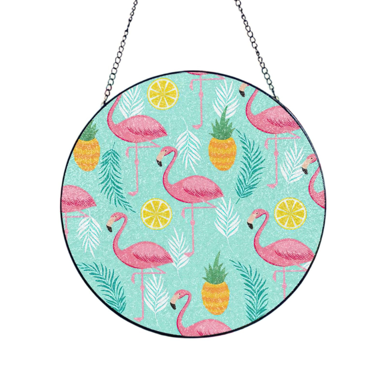 Pink Flamingo Print Glass Sun Catcher For Windows Hanging Garden Ornament Womens Gift