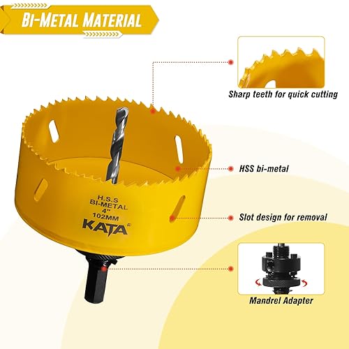 Miniatura 8 de KATA Sierra de agujero de 4 pulgadas con eje resistente, cortador de agujeros bimetálico de 4.016 in, juego de sierra de orificio de extracción