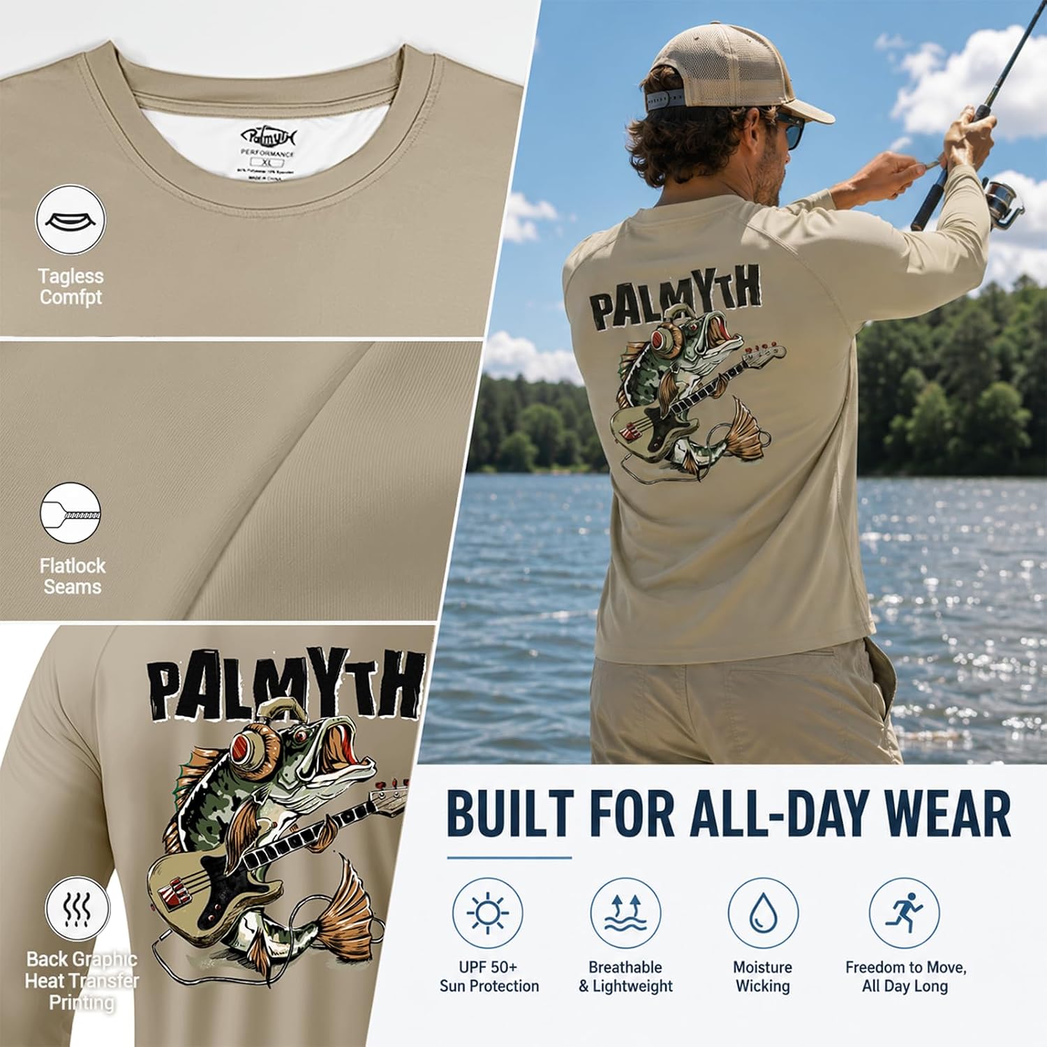 Palmyth Fishing Shirts for Men Long Sleeve UPF 50+ T Shirt Sun Protection Tee