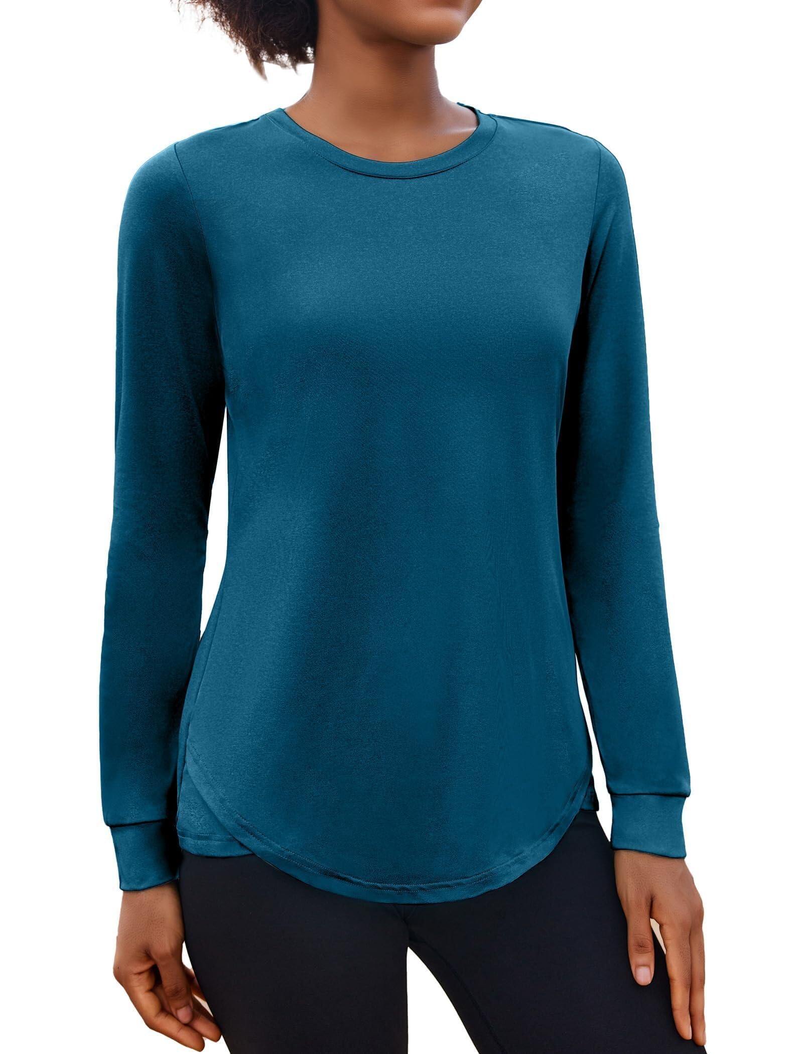 Vantor Damskie koszulki na siłownię T-shirt sportowy z długim rękawem UPF 50+ Ochrona UV Top do jogi do biegania Topy z okrągłym dekoltem Luźny krój do ćwiczeń