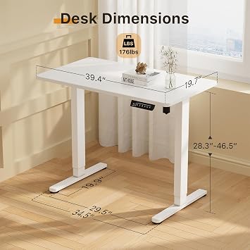 JOY worker Small Electric Standing Desk, 40 Whole Piece Height Adjustable | 40 x 20 White Narrow Sit Stand Desk with Memory Controller, Compact Mini Computer Workstation for Home Office Walking Pad