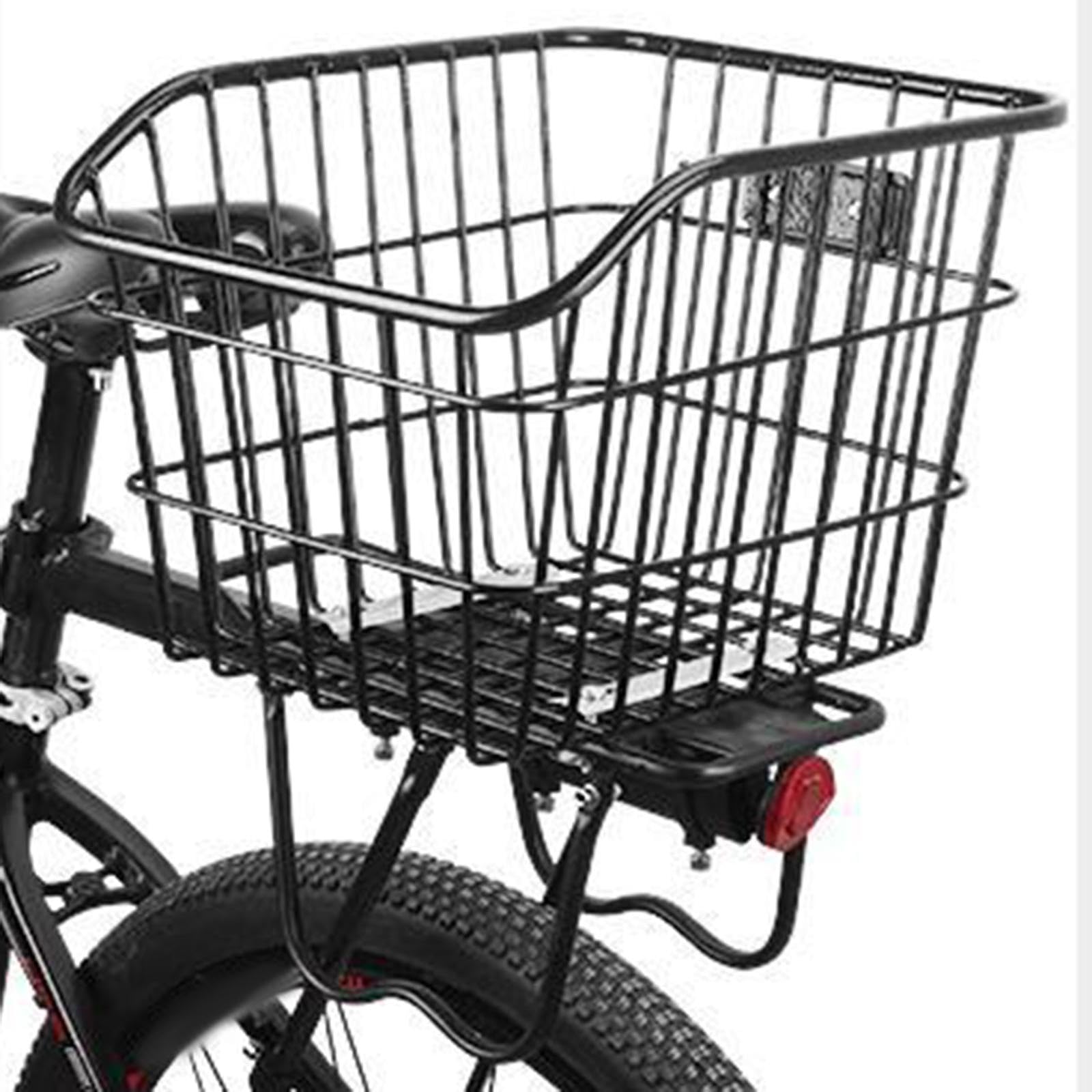 Cesta para Rueda Trasera de Bicicleta de Alambre Metálico Sin Tapa, Negra, para