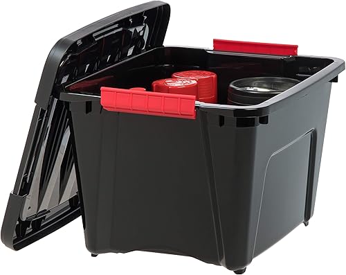 Vista 123 de IRIS USA - Caja de almacenamiento de plástico de 19 cuartos de galón con tapa y pestillos – Paquete de 4 – sin BPA, solución de organización