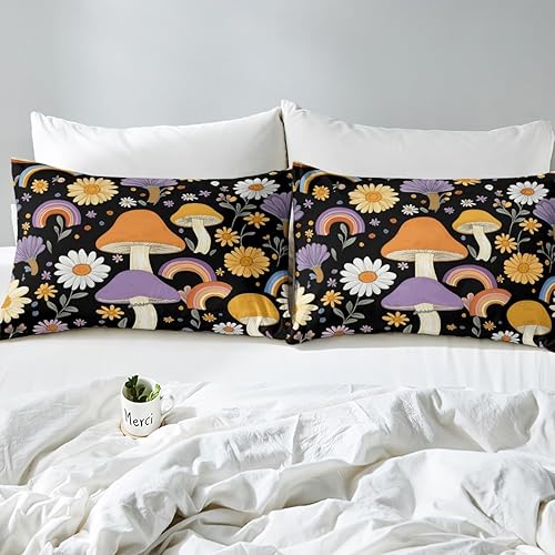 Vista 36 de Erosebridal Juego de sábanas de mariposa azul, tamaño matrimonial, sábanas de hongos y polilla de libélula, sábana encimera de fase lunar, sábana