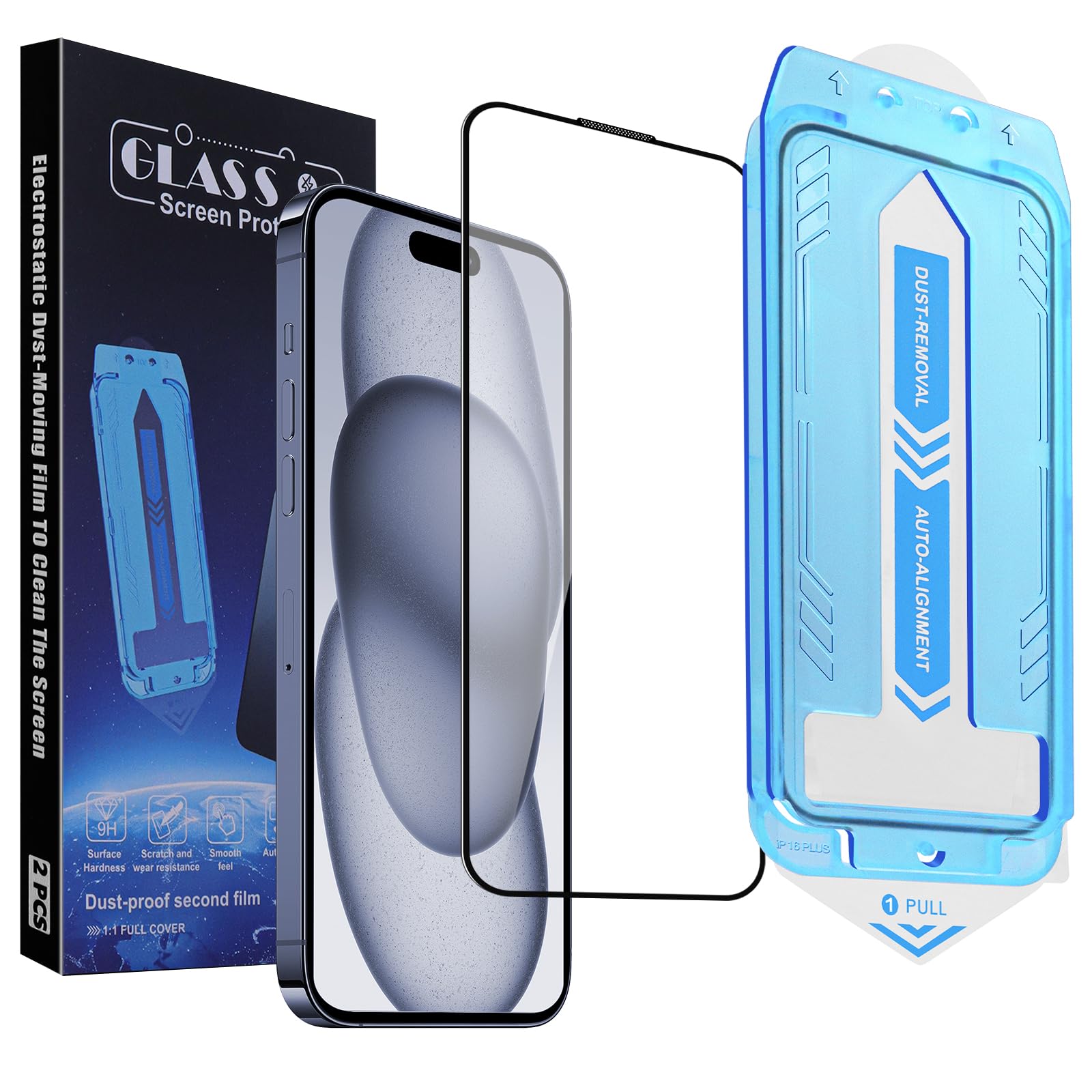 2-Pack Screen Protector for iPhone 14 Pro Max /16 Plus / 15 Plus | 6.7-Inch,9H Tempered Glass, High, Full Coverage, Anti-Fingerprint, Auto Dust-Elimination, No Bubble, Easy Installation