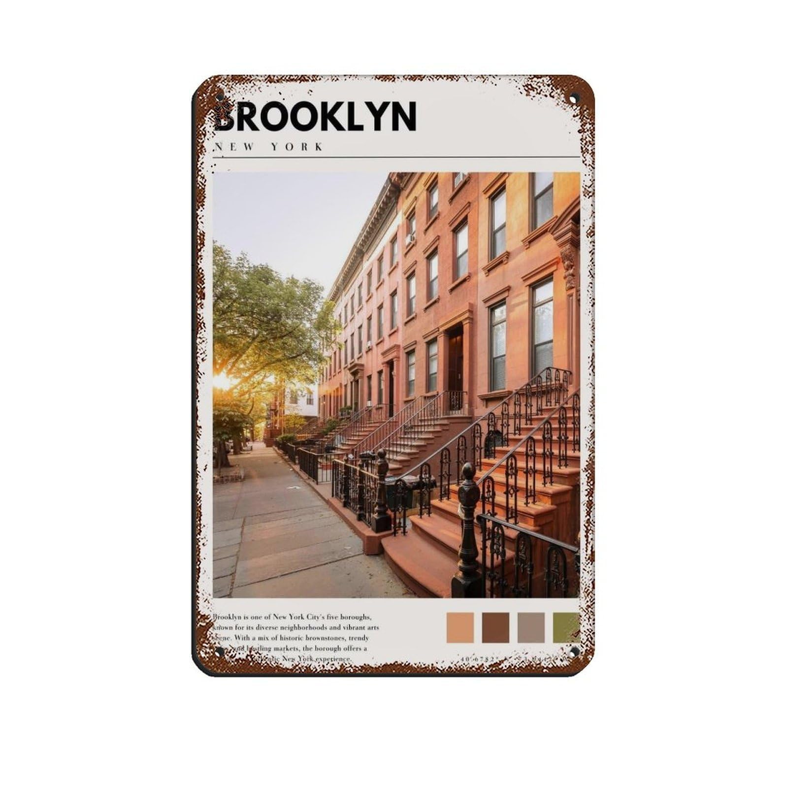 Brooklyn New York City Poster Tin Sign Vintage Metal Pub Club Cafe Bar Home Wall Art Decoration Poster Retro 8x12inch(20x30cm)