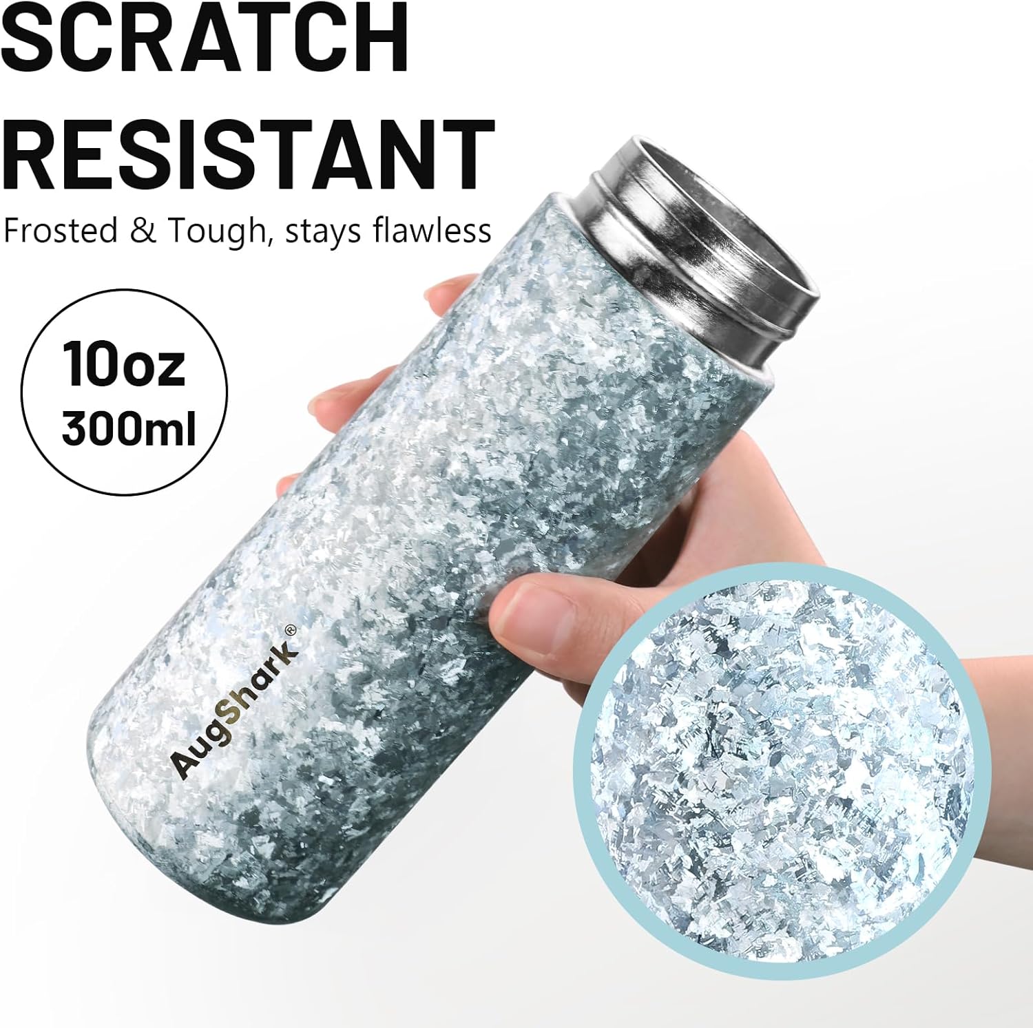 Pure Titanium Water Bottle, 10 oz Frosted Blue Insulated Travel Coffee Mug Cup with Built-in Infuser & Lid, Ultralight Leak-Proof Tumblers, Vaccum Camping Flask Jug Keep Cold 12H Hot 12H