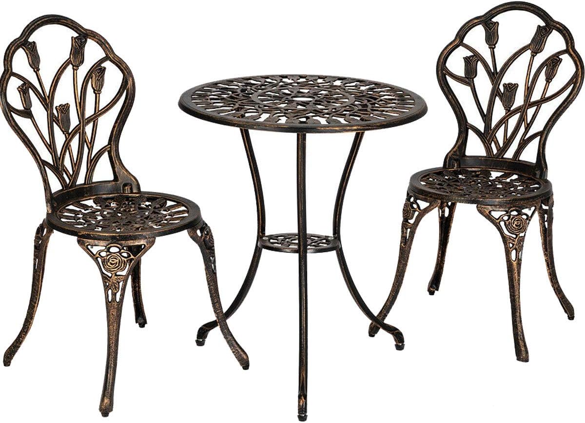 Selva 3 Pcs Bistro Set Antique Green Patio Outdoor Table Chair Furniture | Heavy Duty Support 440Lbs Cast Iron Metal Solid Sturdy Weather Resistant Durable Safe Relax | for Home House Backyard Garden