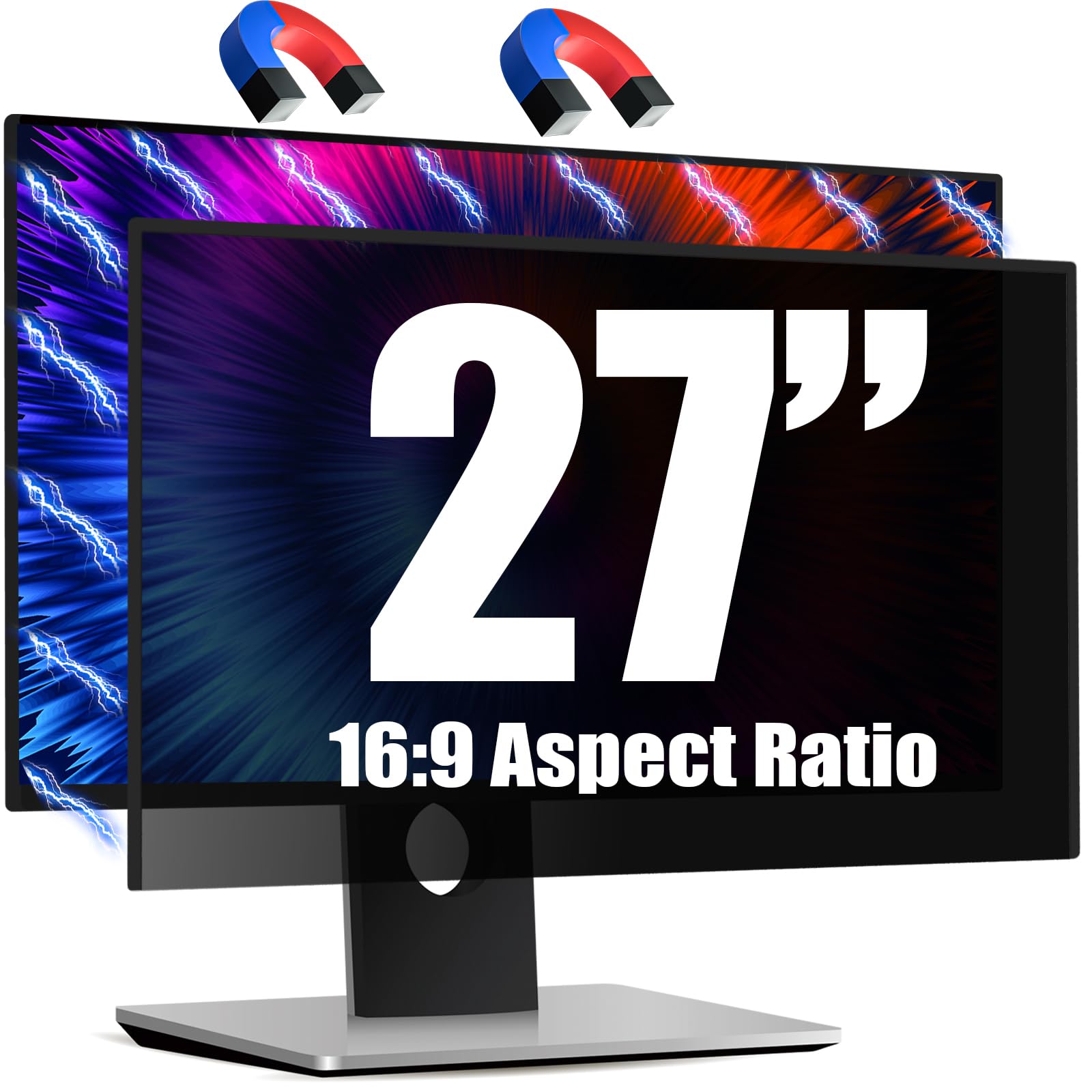 Magnetic Invisible Hidden Design Computer Privacy Screen Filter 27 Inch for Frameless Monitor 16:9 Aspect Ratio, Removable Anti Glare Blue Light Protector, Double Sided Reversible Eye Care 27in Film
