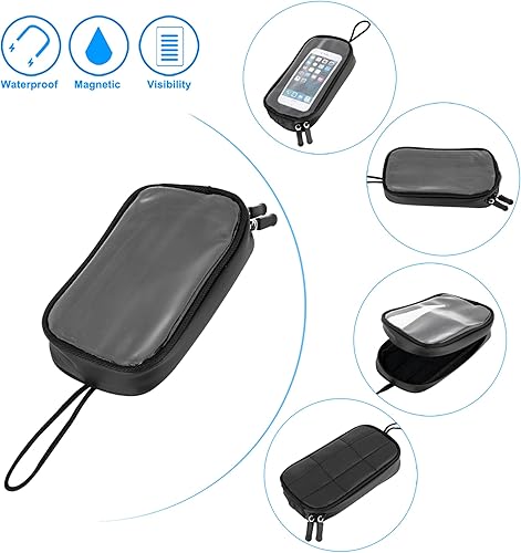 Miniatura 4 de X AUTOHAUX Universal 7 pulgadas magnético tanque bolsa teléfono titular caso alforja cuero sintético impermeable para moto, Negro -