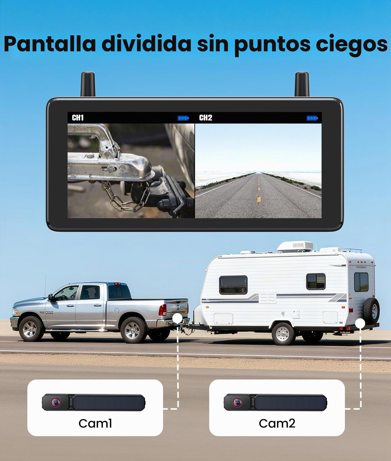 AUTO-VOX Kit de cámara de marcha atrás inalámbrica alimentada por energía solar, instalación en 3 minutos, cámara de respaldo de imagen clara con impermeabilidad IP69K para coches y furgonetas