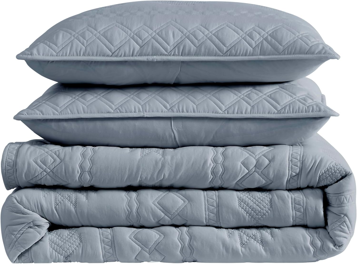 WDCOZY Boho Blue Grey Quilt King Size Bedding Sets with 2 Pillow Shams, Farmhouse Lightweight Soft Bedspread Coverlet for All Season, 3 Pieces, 104x90 inches - Image 7