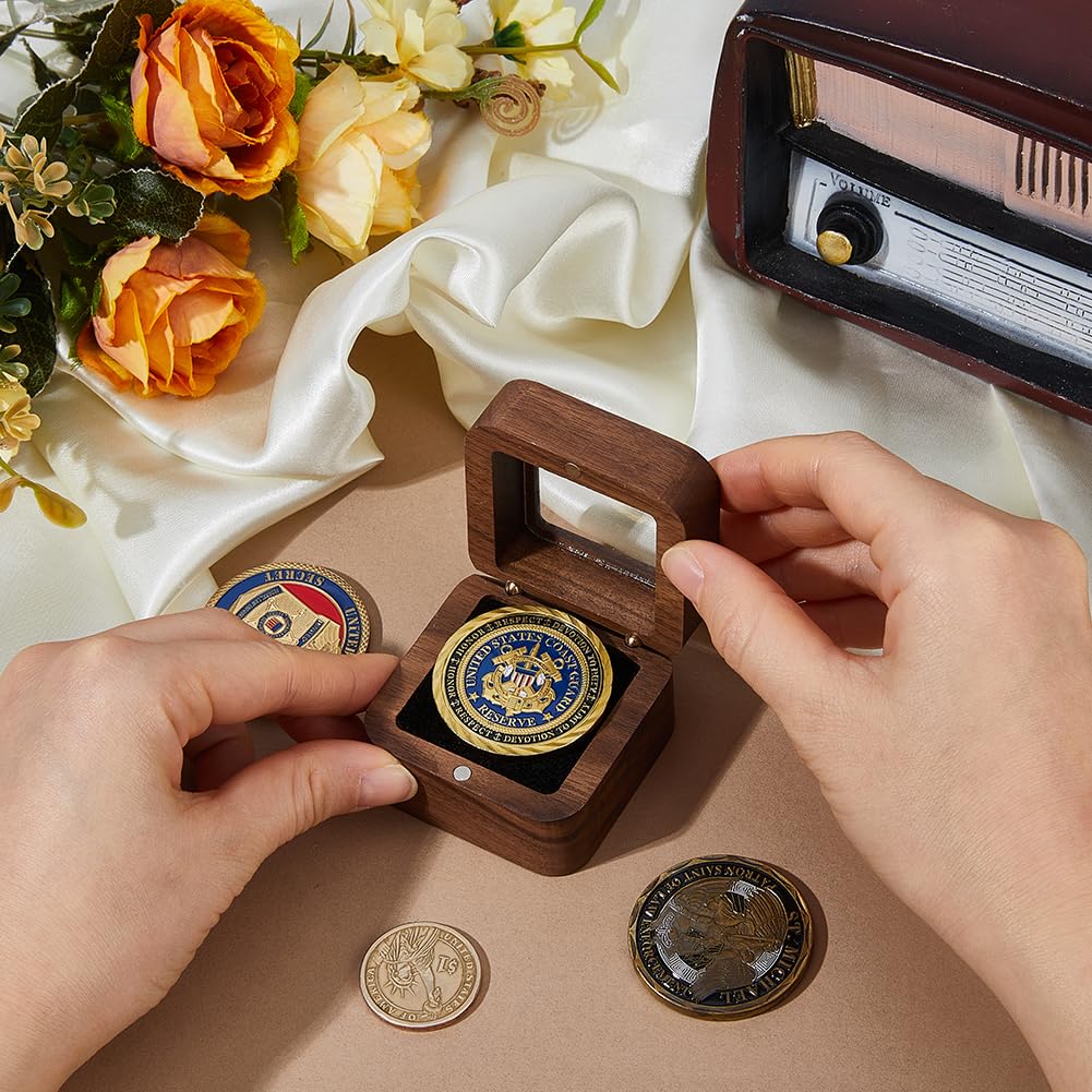 SUPERFINDINGS Coffret De Rangement Pour Pièces De Monnaie – Boîte En Bois Avec Fente Velours Rouge, Diamètre 40 Mm, Vitre Acrylique
