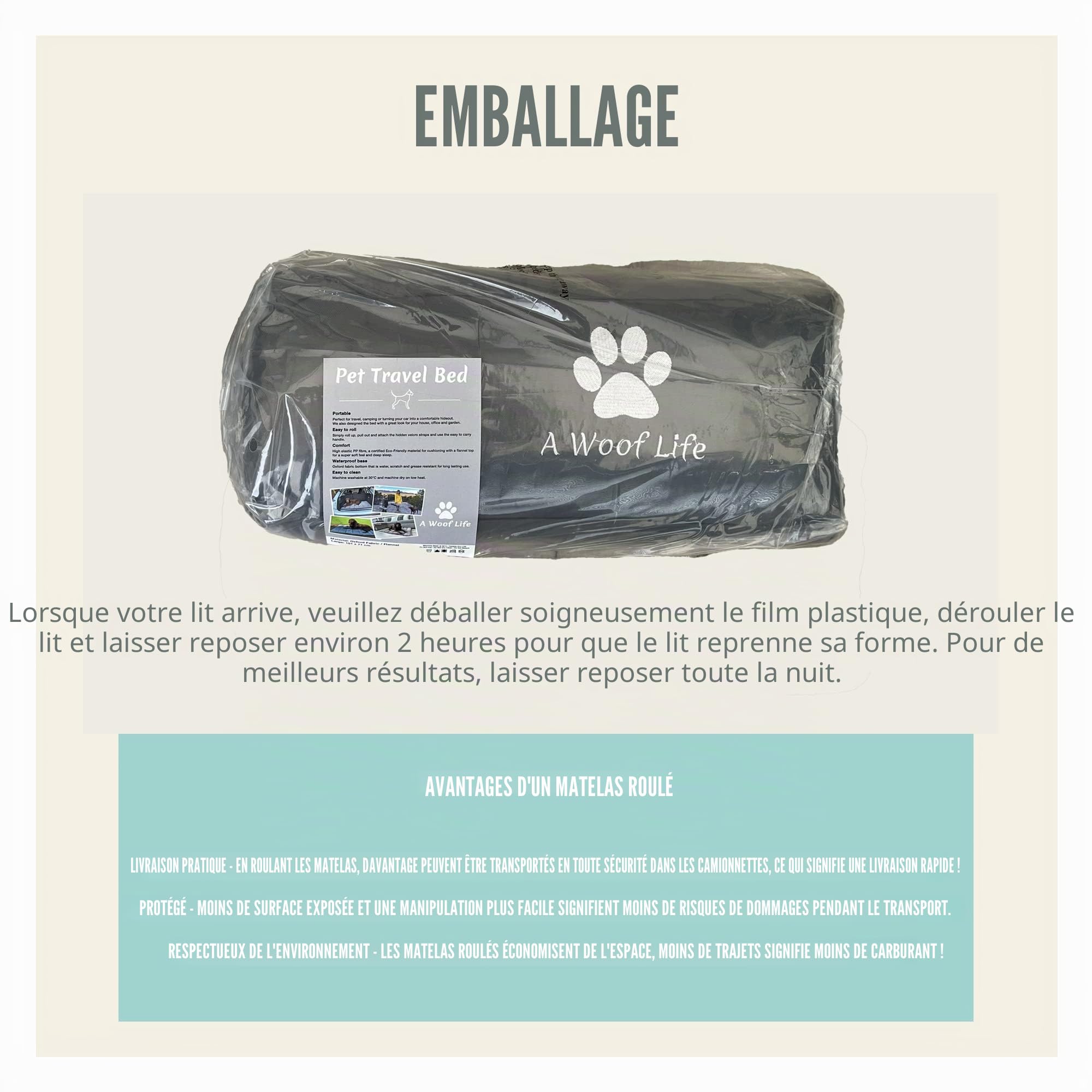 │ Grand lit de Voyage pour Chien │ Tapis Enroulable pour intérieur et extérieur avec Base résistante à l'eau et Couverture Souple │ Idéal pour Le Jardin, Le Camping, Le Coffre de Voiture
