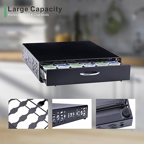 Miniatura 4 de Rice rat K Cup Pod - Cajón superior de hierro, soporte para cápsulas de café, compatible con almacenamiento de cápsulas, 42 K cup (negro)
