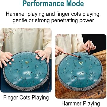 Steel Tongue Drum 12 Inches 15 Notes C Major Steel Drums Rain Chimes for Outside Percussion Instrument with Drum Mallets and Carry Bag (Malachite Green, 12 Inch 15 Notes)