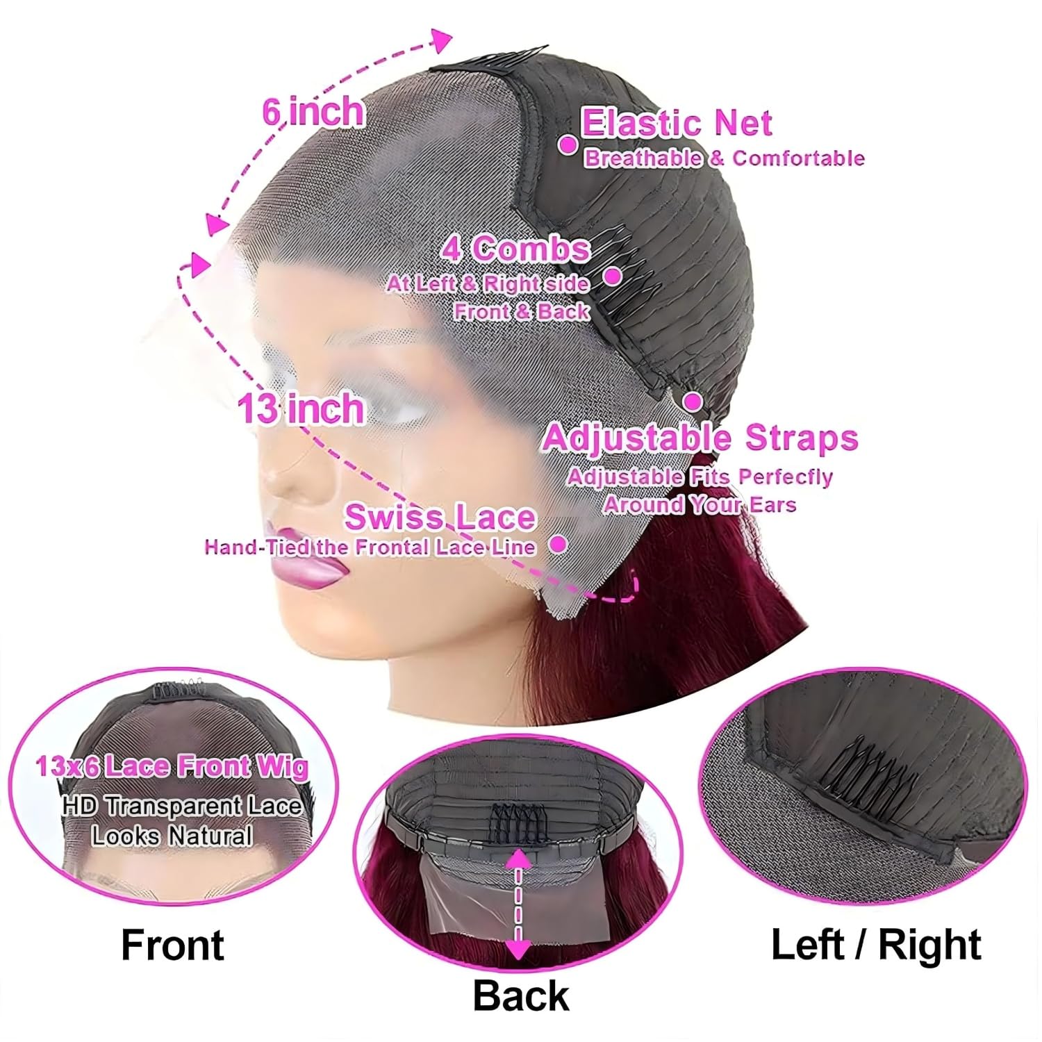 26 inch Straight Burgundy Wig Human Hair 13x6 HD Transparent Lace 99J Red Human Hair Wig Colored Burgundy Lace Frontal Wigs with Baby Hair 180% Density Pre Plucked