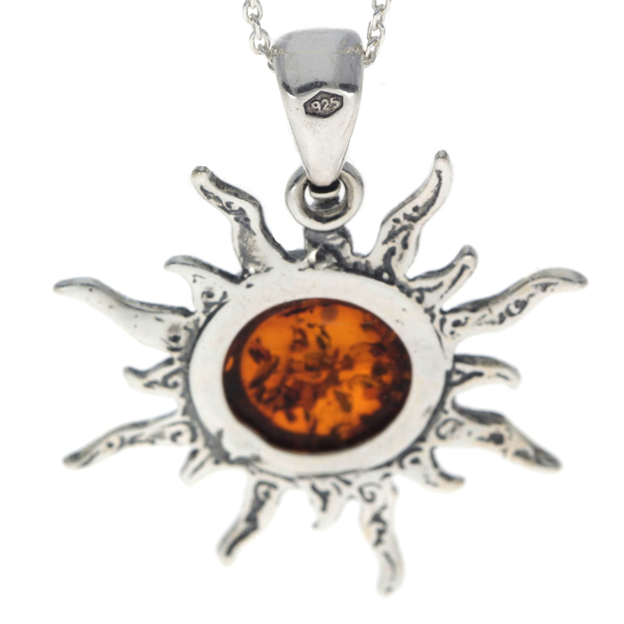 SilverAmber Jewellery - Argento Sterling 925 e autentica ambra baltica di medie dimensioni ciondolo sole/stella - 1505