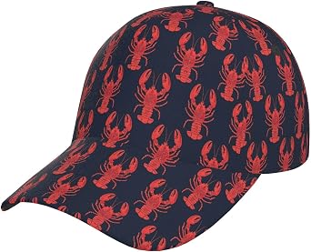 Retro Red Lobster Navy Blue Print Baseball Caps Women Men, Funny Golf Trucker Dad Hats Cool Adjustable Cap for Outdoor