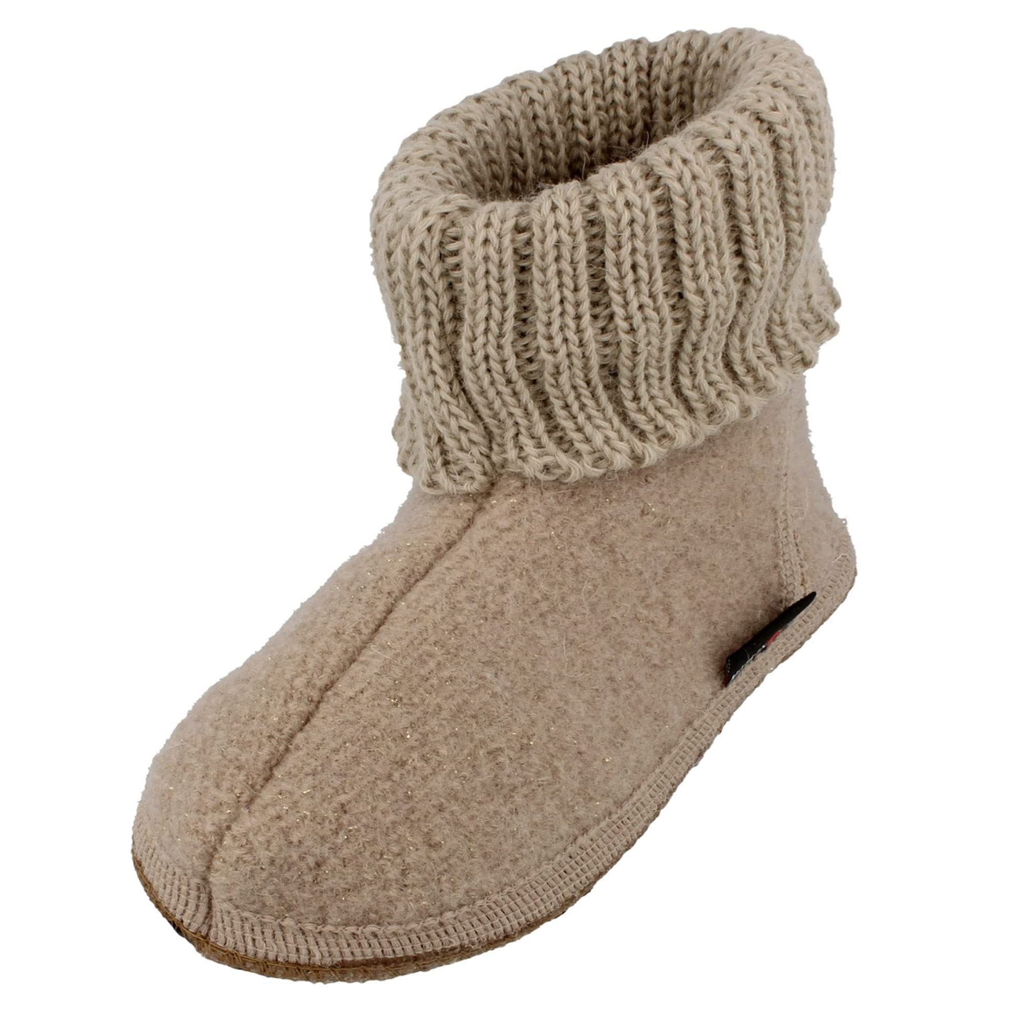 HAFLINGER Karl Hut Shoe Felt Slippers with Collar, beige