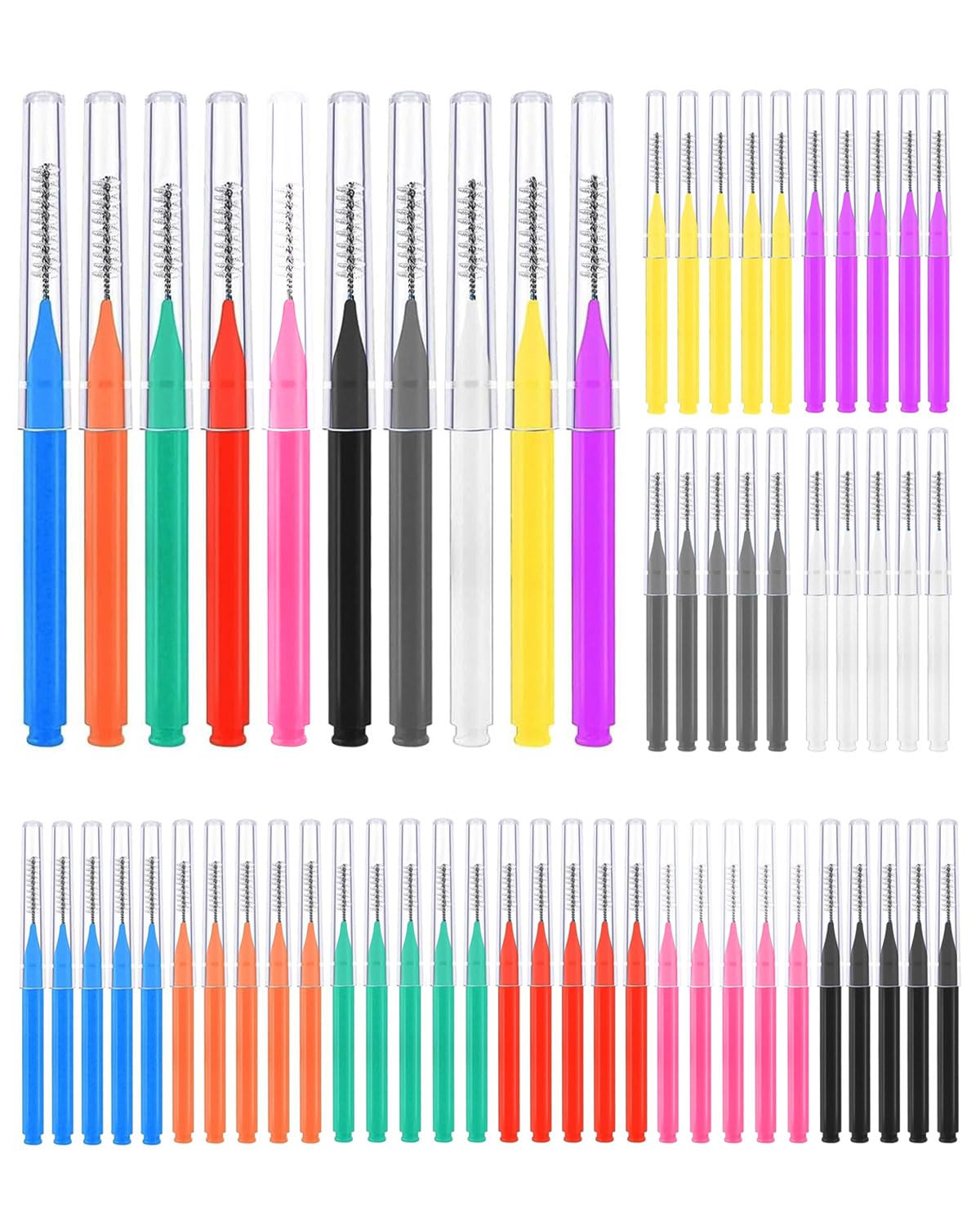 50 Pezzi Scovolini Interdentali,Scovolino per Pulizia Denti con Coperchio per Apparecchi Dentali,Scovolino Denti Morbido per Pulizia Interdentale,L'Igiene Orale(10 Colori)