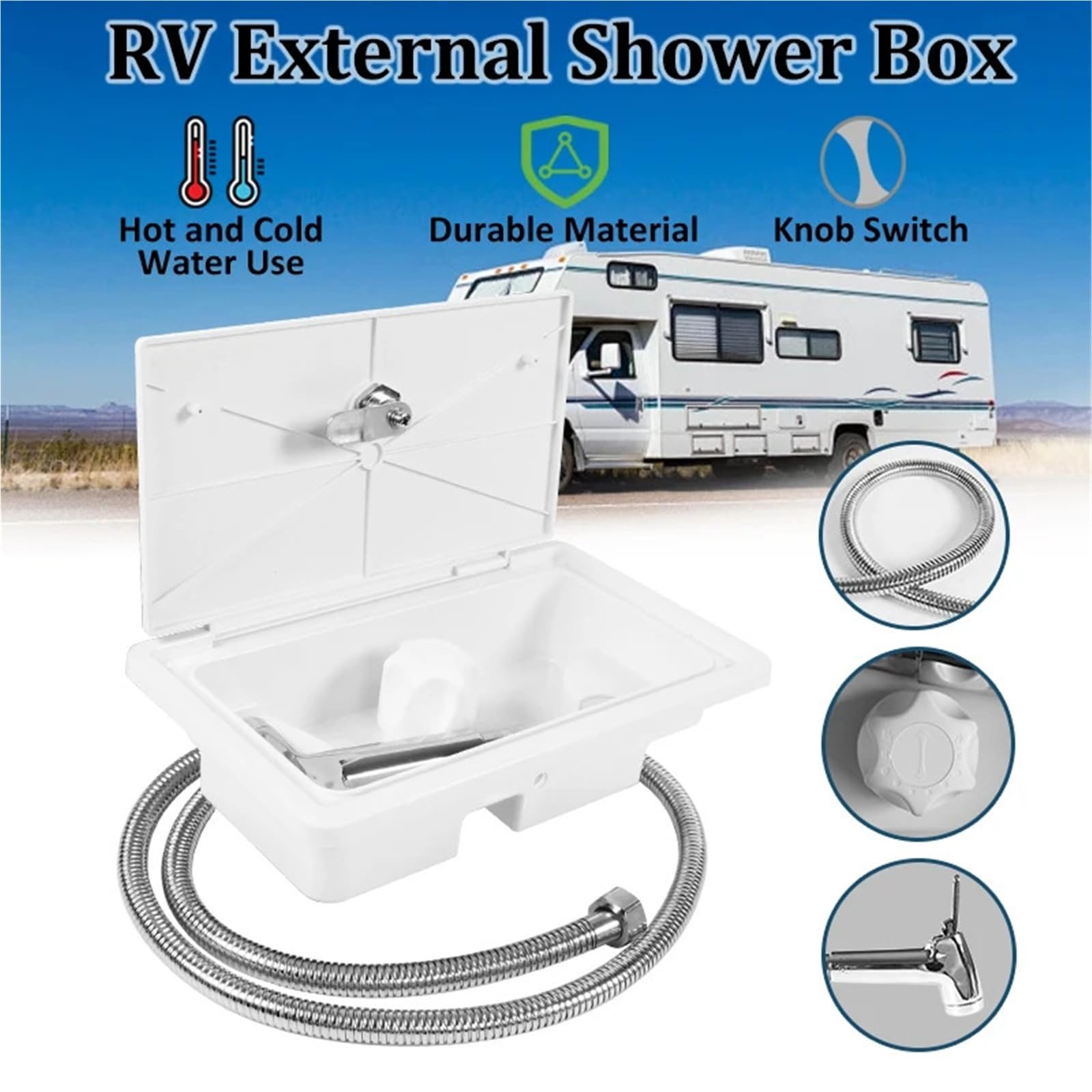 Kit Doccia Esterna for Camper, roulotte, Box Esterno con Serratura e Interruttore a manopola Singolo Caldo/Freddo for Barca, Yacht per Camper(White)