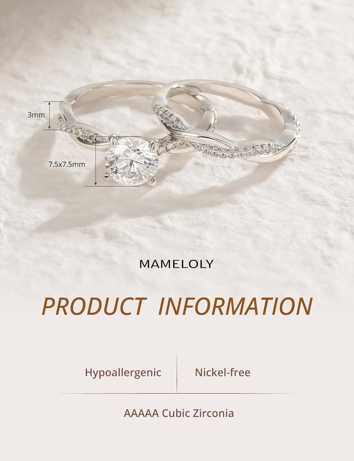 Mameloly 1.5ct Engagement Rings for Women Round Bridal Ring Sets Cubic Zirconia Wedding Band Twisting Infinity Pave Set Size 3-12