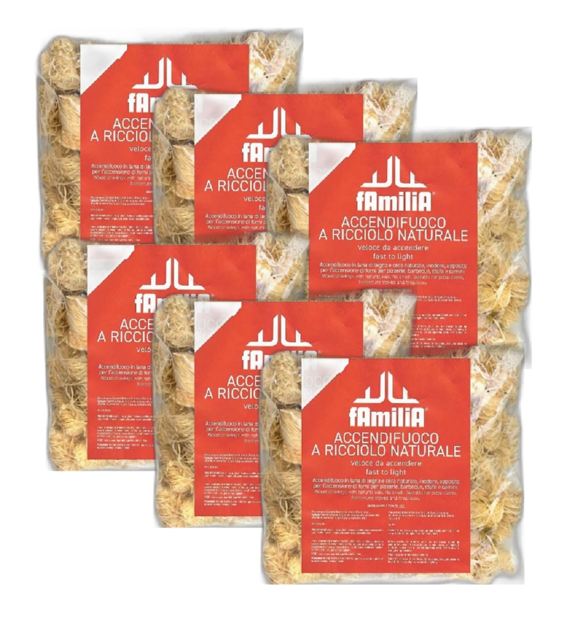 Accendifuoco a Ricciolo Naturale Familia Forni per Pizzeria ,Lana di Legno e Cera Naturale, Ecologico Inodore, 20pz(12, Accendifuoco a Ricciolo)