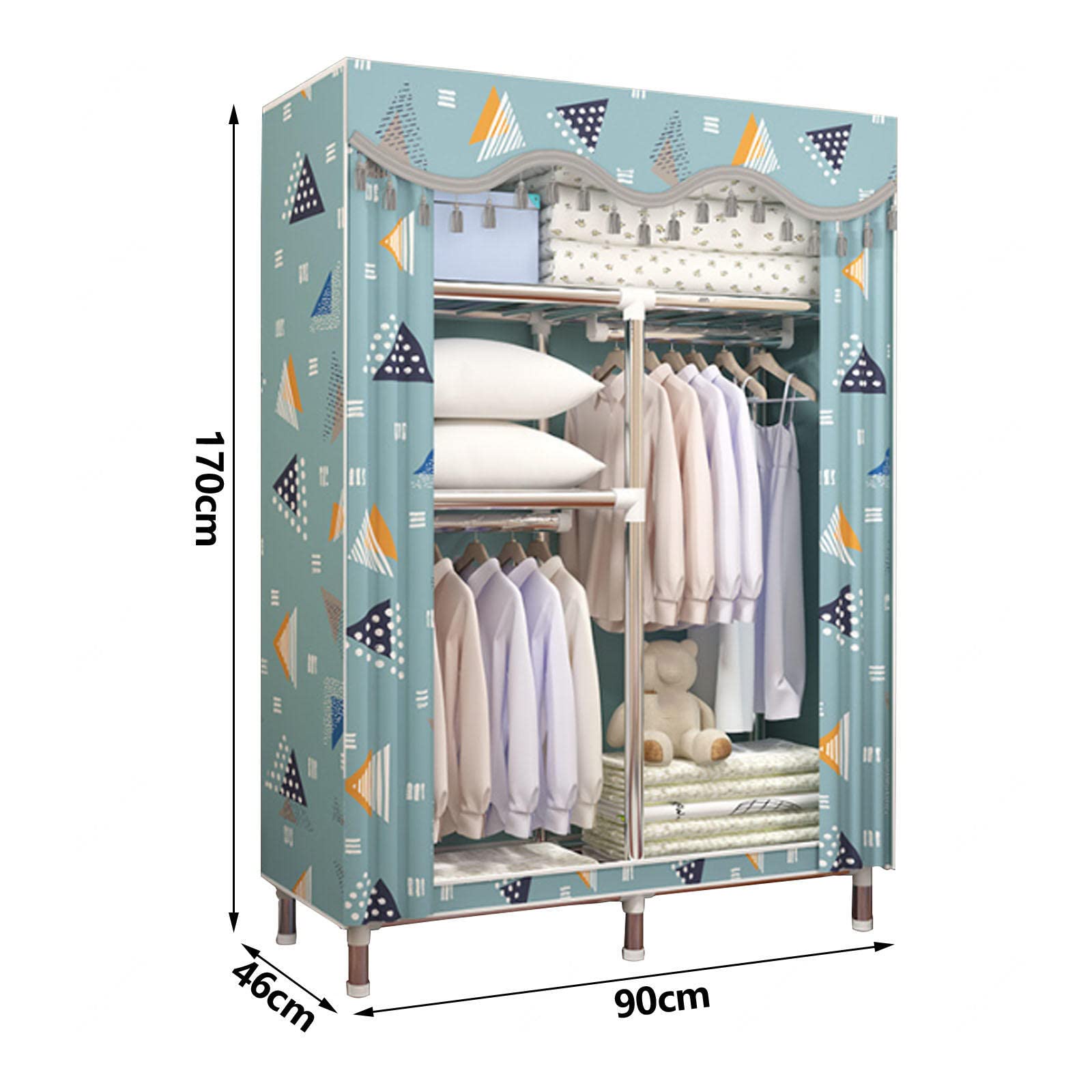 Kleiderschrank Tragbarer Canvas-Kleiderschrank, Stoff-Kleiderschrank-Aufbewahrungsorganisator mit Kleiderstange, faltbarer Schrank für Schlafzimmer,Rosa-90x46x170cm