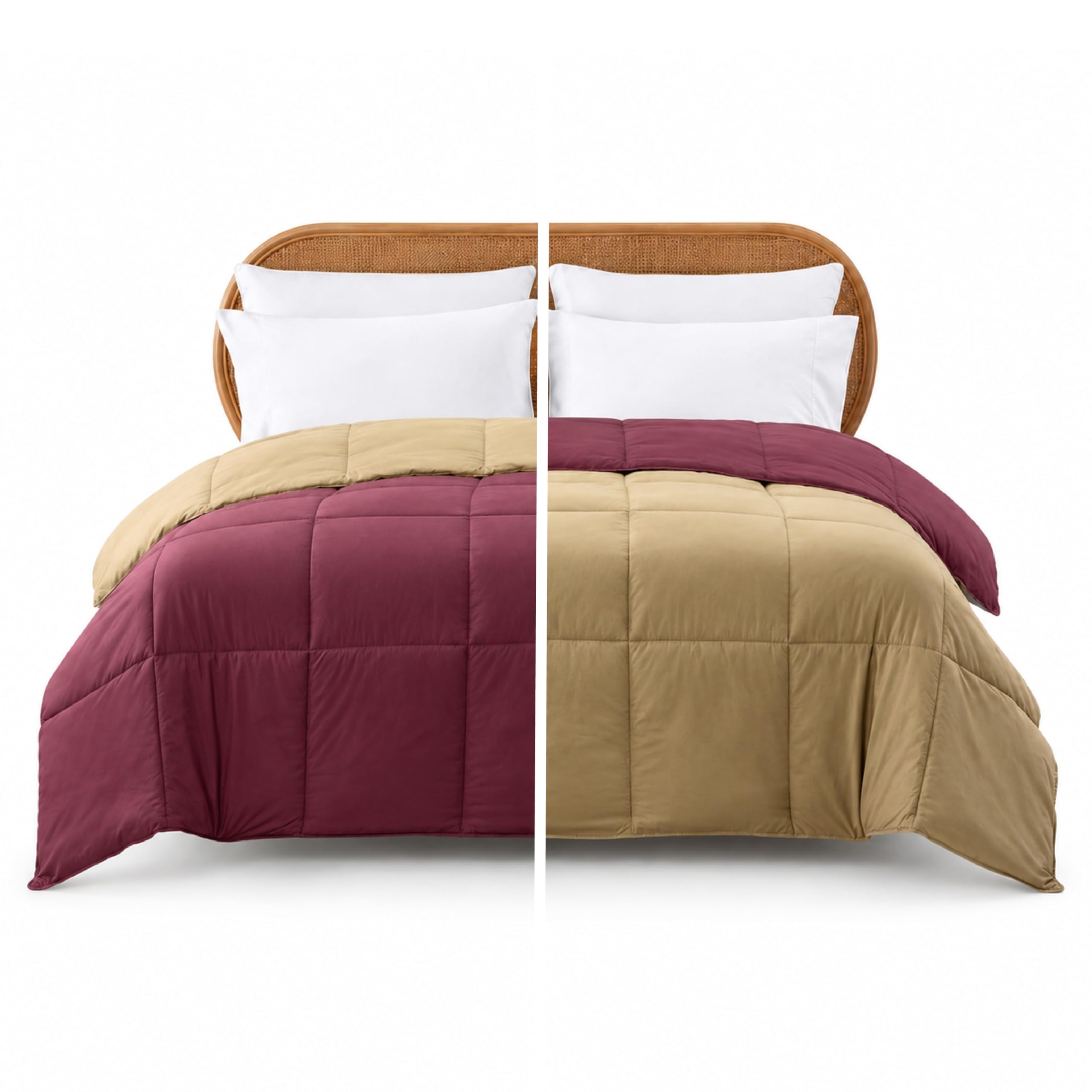Modern Threads Down Alternative Microfiber Quilted Reversible Comforter/Duvet Insert Ultra Soft Bedding-Medium Warmth for All Seasons Anemone/Wheat California King-image-11