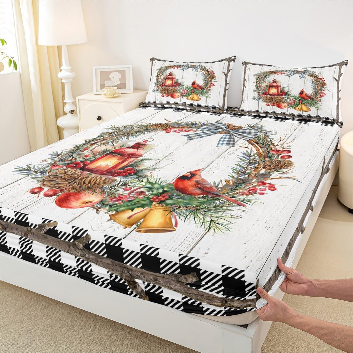 Happy Camping Fitted Sheet Full Size,Cartoon Camper Car Bedding Set for Kids Teens Bedroom Decor,Vintage Farmhouse Deep Pocket Sheet 3Pcs,2 Pillowcases