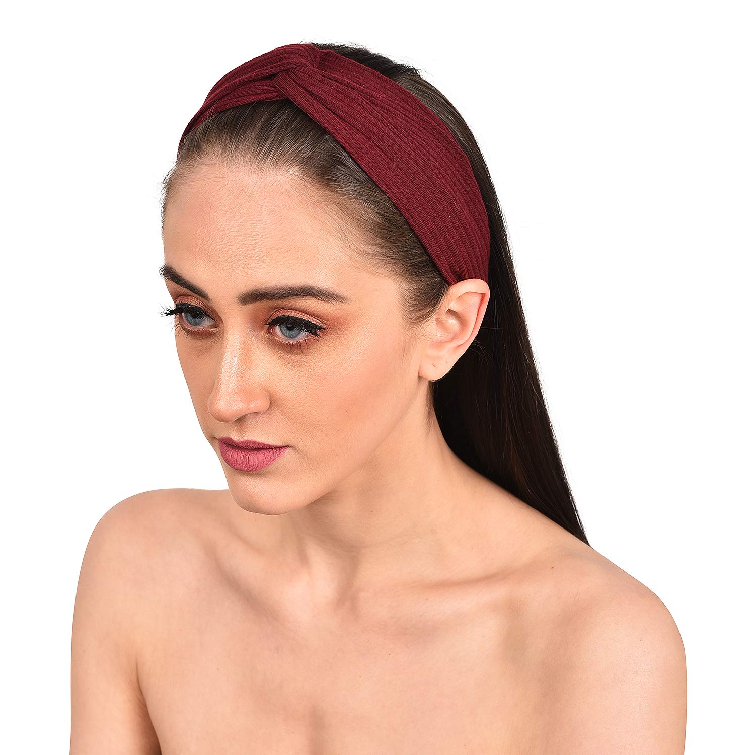 Vogue Hair Accessories Solid Nylon Fabric Knot Stretchable Hairband for Girls and Women, Pack of 2 - Multicolor 2