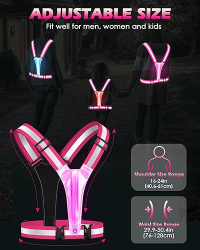 Vista 19 de Zacro LED Reflective Vest Running Gear, 5 Lights Colors High Visibility Reflective Running Gear Rechargeable Light Up Running Vest for Walking Verde