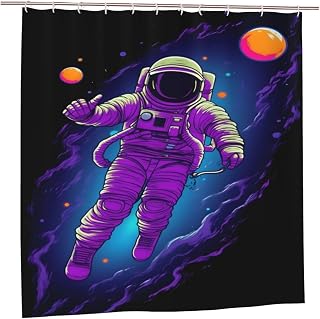 Space Bathroom Decor - Astronaut Floating in Space Shower Curtain Set - Modern Bathroom Bathroom Waterproof Decor with Hooks 72x72inch