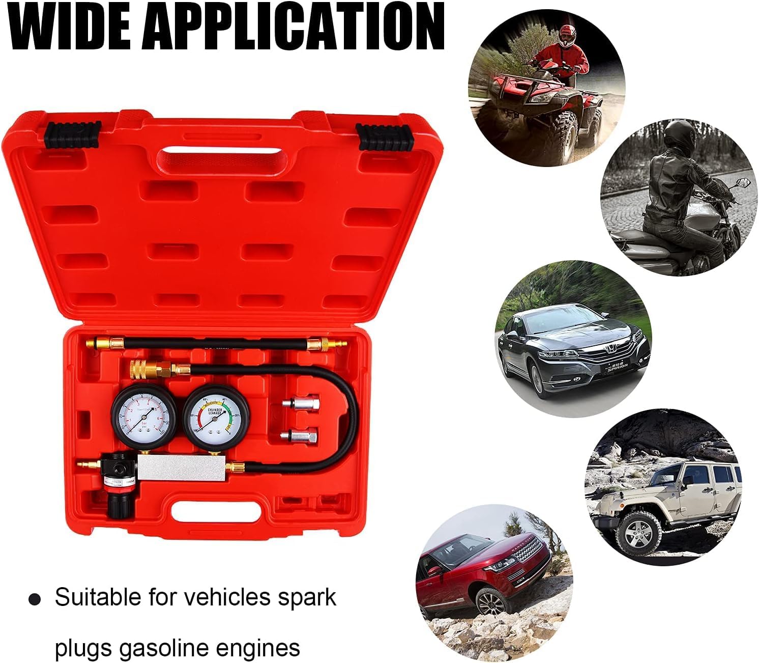 Cylinder Leak Down Tester Kit, Dual Gauge Gasoline Engine Compression Tester with Leak Rate% Reading, 14mm & 18mm Spark Plug Adapters, Automotive Diagnostic Tool